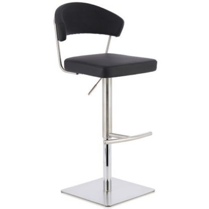 5068ddd7ea6d498a7c52af827f3c2d81a967c6ce7641faca232cf7b5775b7934.jpg An Image of Abilio Bar Stool In Black Faux Leather And Stainless Steel Base