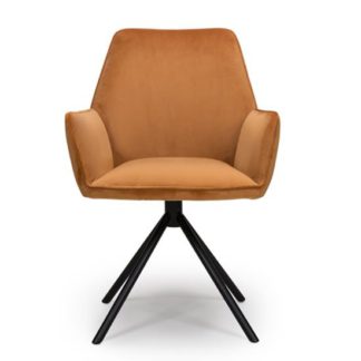 An Image of Uno Velvet Fabric Dining Chair In Burnt Orange