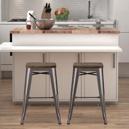 An Image of Fusion Antique Gun Metal Backless Counter Stool In Pair