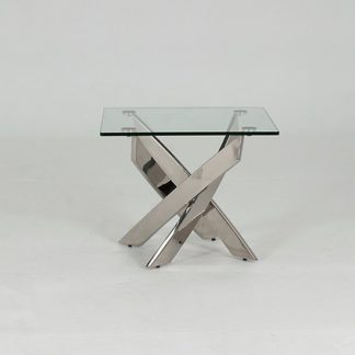 An Image of Xenon Glass End Table Square In Clear With Stainless Steel Base