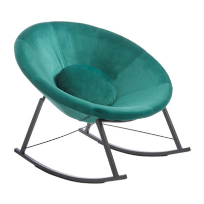 An Image of Artos Velvet Rocking Chair In Teal With Chrome Legs