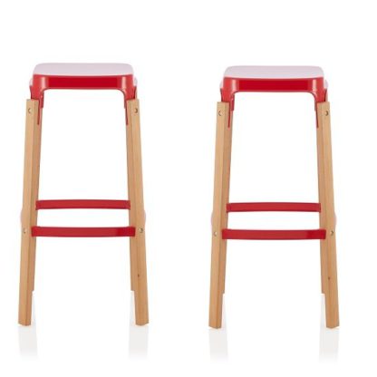 An Image of Hoker 66cm Bar Stools In Glossy Red In A Pair