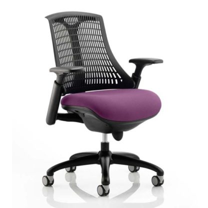 50ed2173520eed7f7b078164b53237a2e9f710dfa8806ee99910bd244f3d72af.jpg An Image of Flex Task Black Back Office Chair With Tansy Purple Seat