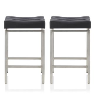 An Image of Leighton Bar Stool In Black Faux Leather In A Pair