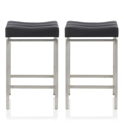 An Image of Leighton Bar Stool In Black Faux Leather In A Pair