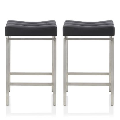 51fa22af8962902d818e00bada14db57ebaca10d38ff0ac75977f3c1bef5f9cd.jpg An Image of Leighton Bar Stool In Black Faux Leather In A Pair
