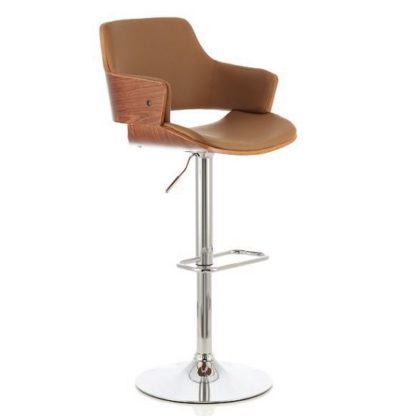 An Image of Finnley Bar Stool In Walnut And Beige PU With Chrome Base