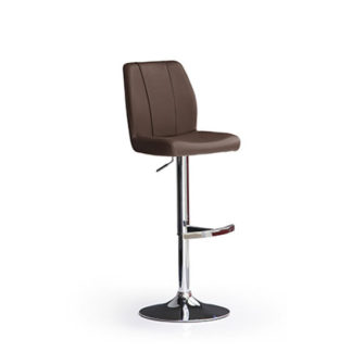 An Image of Naomi Brown Bar Stool In Faux Leather With Round Chrome Base