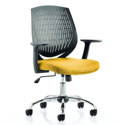 524fe8deb6064bf45fe999ac46e693419a0c222910d9749695732715f864fff7.jpg An Image of Dura Black Back Office Chair With Senna Yellow Seat