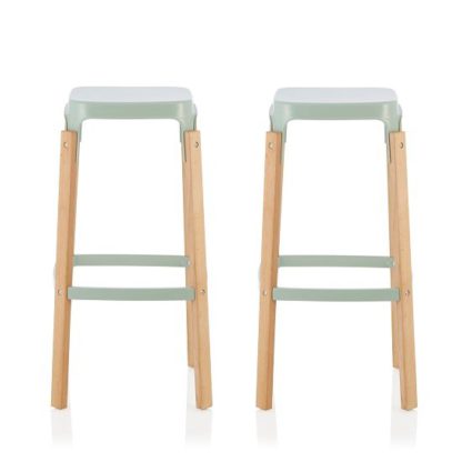 An Image of Hoker 76cm Bar Stools In Glossy Green In A Pair