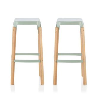 An Image of Hoker 66cm Bar Stools In Glossy Green In A Pair