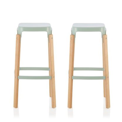 An Image of Hoker 66cm Bar Stools In Glossy Green In A Pair