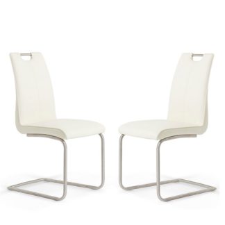 An Image of Harley Dining Chair In White Faux Leather In A Pair