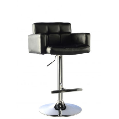 5291778f2a2c1078cb94c97fab4f2e19dcce49d037da63a35f835ec52115e517.jpg An Image of Elmfield Black Faux Leather Bar Stool With Chrome Base
