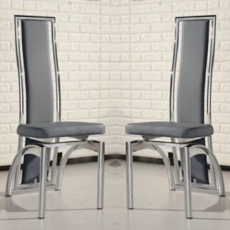 An Image of Chicago Dining Chairs In Grey Faux Leather In A Pair