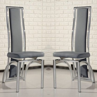 529bbdb230d1d66c415e9066fd23c2e141b4cb503ef52e33c870cc762ffa99f8.jpg An Image of Chicago Dining Chairs In Grey Faux Leather In A Pair