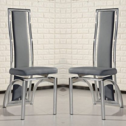 An Image of Chicago Dining Chairs In Grey Faux Leather In A Pair