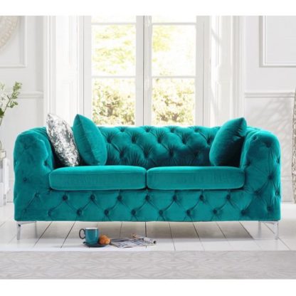 An Image of Sabine Velvet Two Seater Sofa In Teal Grey With Metal Legs