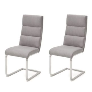 An Image of Hiulia Ice Grey Leather Cantilever Dining Chair In A Pair