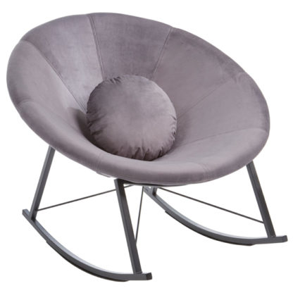 5302454f80aaa9a7614aa0314e75cff4632138f1282ed1e4e89f7bc8bd3f0d16.jpg An Image of Artos Velvet Rocking Chair In Grey With Chrome Legs