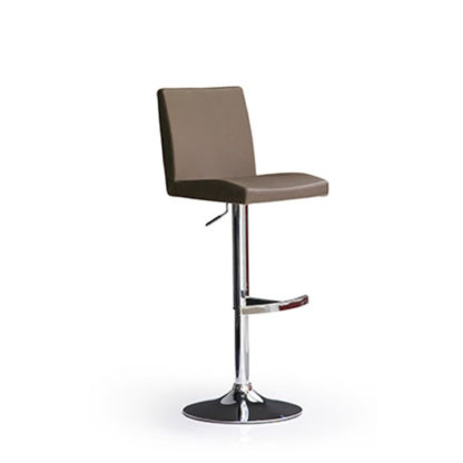 An Image of Lopes Cappuccino Faux Leather Bar Stool With Round Chrome Base