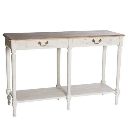 5339977443ac42b54857ce8779ada01af1a8a31eb238fff29a934217b9b04f28.jpg An Image of Spencer Wooden Console Table Large In White With 2 Drawers