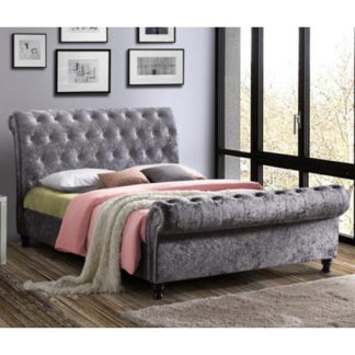 An Image of Castello Fabric King Size Bed In Steel Crushed Velvet