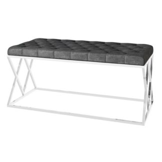 An Image of Adele Velvet Fabric Upholstered Dining Bench In Dark Grey