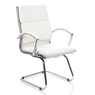 An Image of Classic Leather Office Visitor Chair In White With Arms