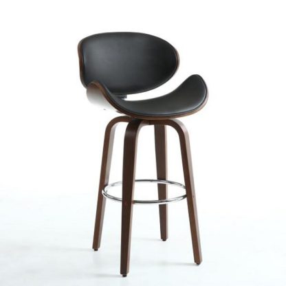 An Image of Clapton Bar Stool In Black And Walnut With Chrome Foot Rest