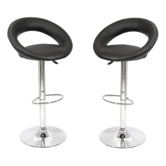 An Image of New Moon Black Leather Bar Stool In Pair