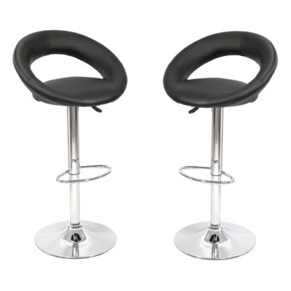 An Image of New Moon Black Leather Bar Stool In Pair