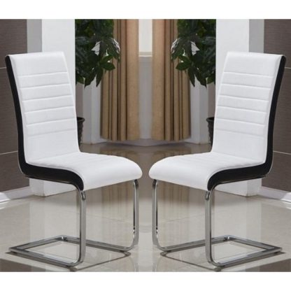 539a0734e32c8a515680ca0e2dc6317ad4026ced9a6b8771c7535133ca0baade.jpg An Image of Symphony Dining Chair In White And Black PU In A Pair