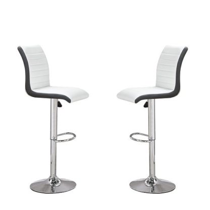 An Image of Ritz Bar Stools In White And Black Faux Leather In A Pair