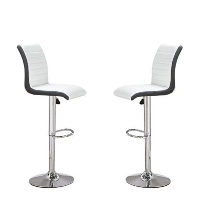 53eafa0a4a79076c46e7c87d5f8c00e7d7ab02d4b050c55465fd445eb7194342.jpg An Image of Ritz Bar Stools In White And Black Faux Leather In A Pair