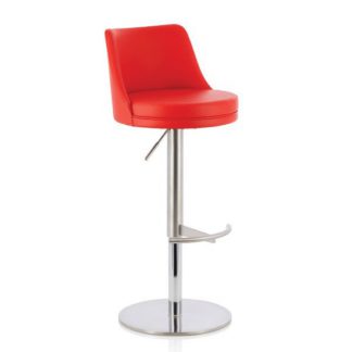 An Image of Niven Bar Stool In Red Faux Leather And Stainless Steel Base