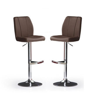 An Image of Naomi Bar Stools In Brown Faux Leather in A Pair