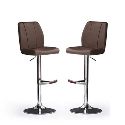 53fd4e43d4192d485f819592e02fc4f2d302d492a4fede2d0a80b6bd1ebf69a4.jpg An Image of Naomi Bar Stools In Brown Faux Leather in A Pair