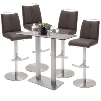 An Image of Soho Glass Bar Table With 4 Giulia Brown Stools