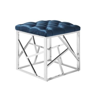 An Image of Allen Stool In Blue Velvet With Polished Stainless Steel Base