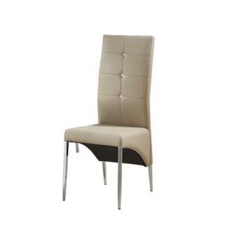 An Image of Vesta Studded Dining Chair In Taupe Faux Leather