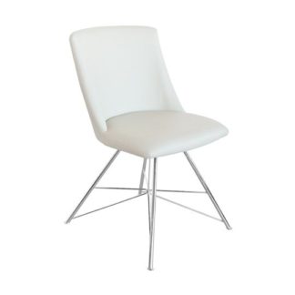 An Image of Bexley Cream Leather Dining Chair With Slick Metal Frame