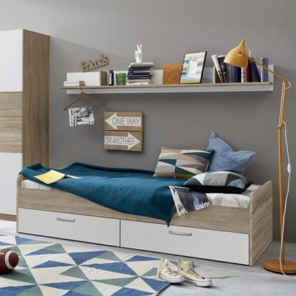54bb3336ce60a17346401931e622673aa6ed9034735ae7bc53f391cc3ef63846.jpg An Image of Rimini Childrens Bed In Sawn Oak And White