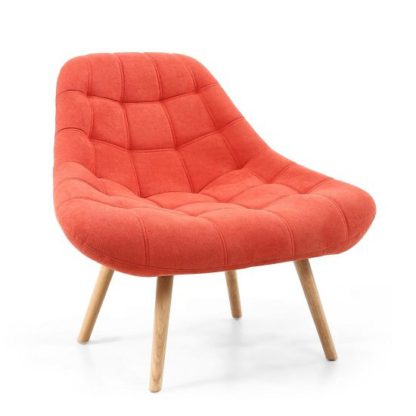 An Image of Barletto Fabric Lounge Chair In Brick Orange With Wooden Legs