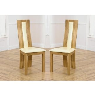 An Image of Marila Dining Chair In Cream PU With Solid Oak Frame In A Pair
