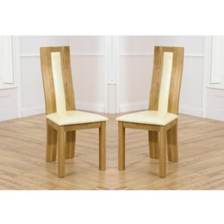 An Image of Marila Dining Chair In Cream PU With Solid Oak Frame In A Pair