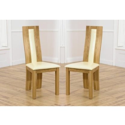 An Image of Marila Dining Chair In Cream PU With Solid Oak Frame In A Pair