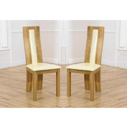 54d0e066444b5cbde8f5e598c0257d44b2e2628c6d2c706298d32db261060ad9.jpg An Image of Marila Dining Chair In Cream PU With Solid Oak Frame In A Pair