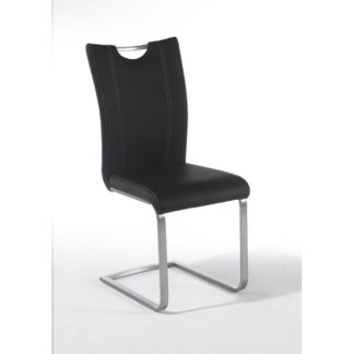 An Image of Pavo Swinging Black Faux Leather Dining Chair With Handle Hole