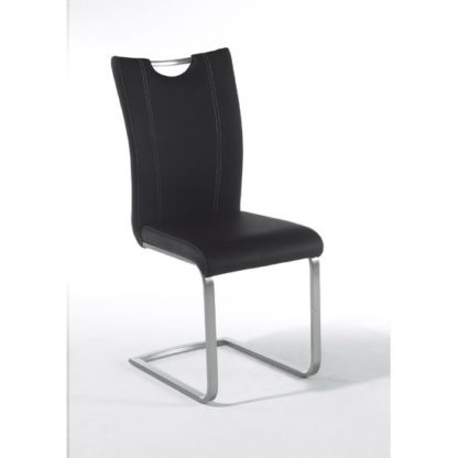 54e39dc62a0617848bc3c0ffb8f3aa3ec409b7501c264f1179523c99a54dd275.jpg An Image of Pavo Swinging Black Faux Leather Dining Chair With Handle Hole
